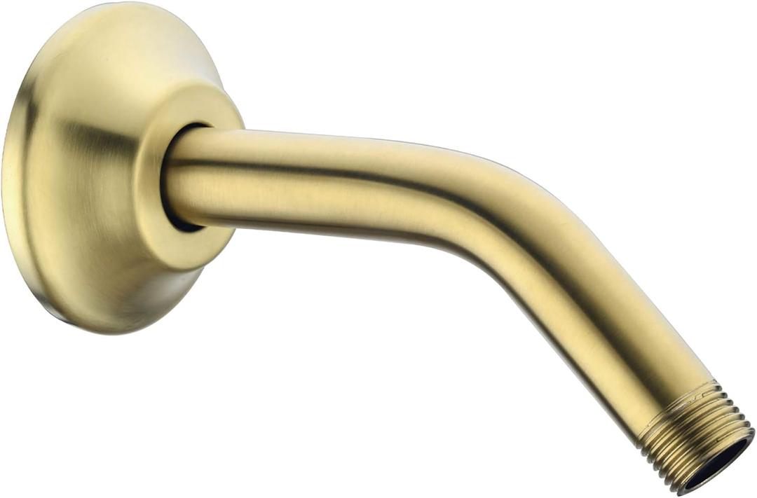 BESTILL Wall Mounted 6 Inch Shower Head Arm, Shower Arm and Flange Included, Brushed Gold