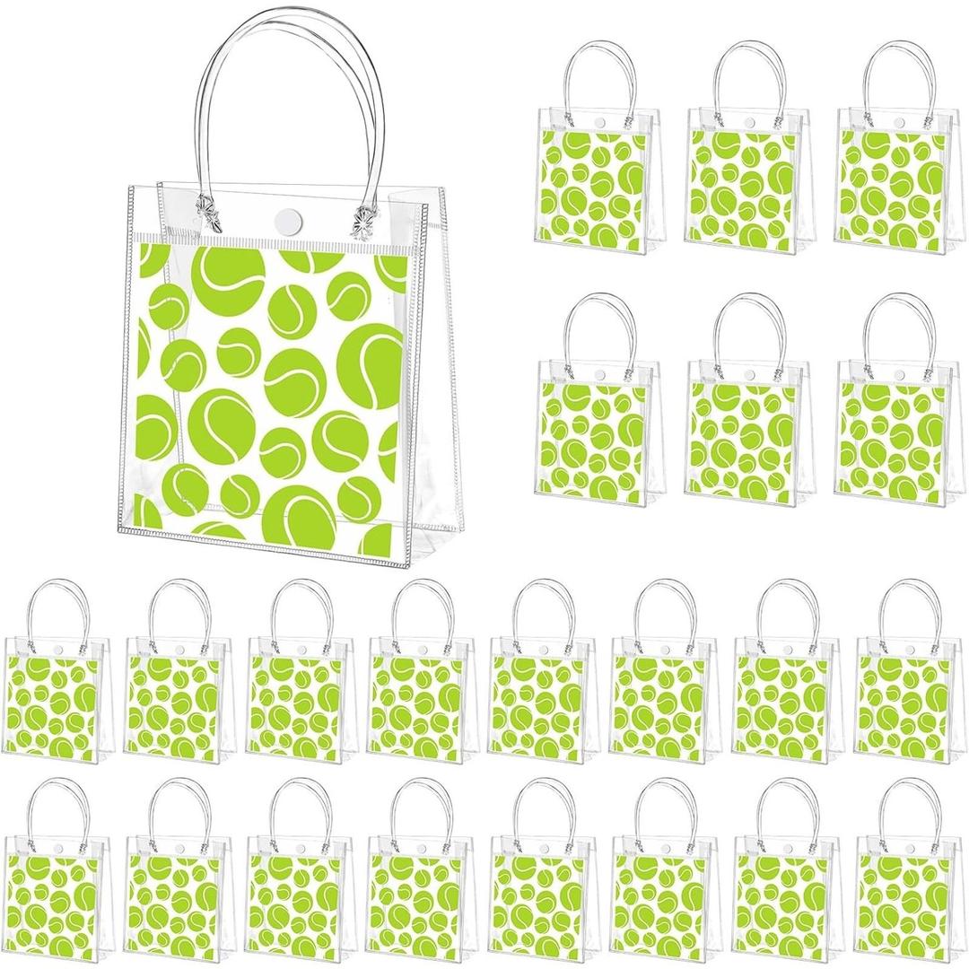 Tioncy 23 Pcs Clear Tennis Gift Bags with Handle Tennis Treat Candy Goodie Bags Sports Theme Party Favor for Team Snack Birthday Supplies, 8" x 8" x 3.15''