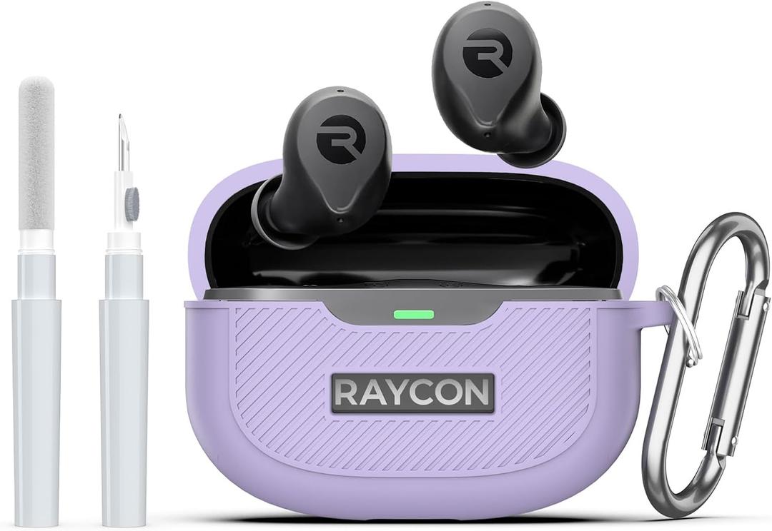 [3 in 1] for Raycon Everyday Earbuds(2024 Edition) Case Cover with Cleaner kit, Logo Visible Design Shockproof Silicone Protective Cover for Raycon Everyday Earbuds with Carabiner-Purple (Purple)