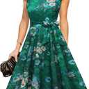 DRESSTELLS Cocktail Womens Floral Dresses for Wedding Guest Semi Formal Spring Summer Easter Modest Church Tea Party Retro Dress Print Green Flower L