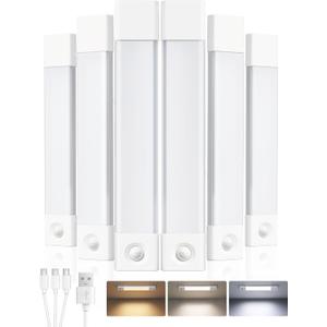 EZVALO 6-Pack Under Cabinet Lighting, Wireless Closet Lights, 50 LED Rechargeable Motion Sensor Light, Dimmable, 3 Color Temperatures, 11.8 inch Counter Lights for Kitchen, Pantry, Bedroom, Wardrobe