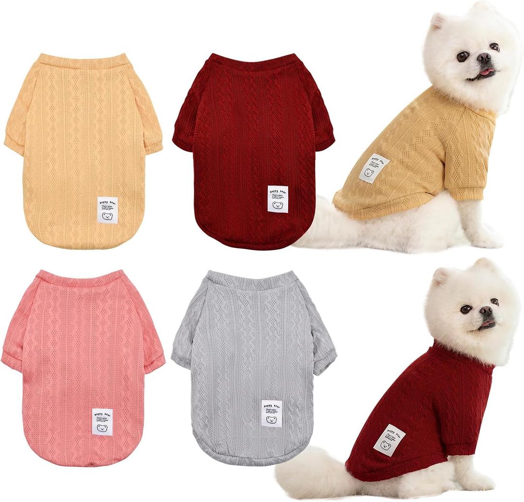 4 Pack Dog Knitted Sweater Dog Clothes for Small Medium Dogs, Warm Soft Puppy Kitten Dog Sweaters for Boy Girl Pet in Winter, Pet Cat Clothes Outfits Cold Weather Pullover for Chihuahua (XS)