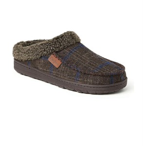 Dearfoams Men's MFS Clog W/Whipstitch & Mf Slipper Brown Plaid Medium 9-10