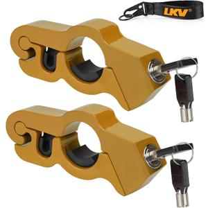 LKV Motorcycle Handlebar Lock Anti-Theft Brake Grip Throttle Lock Gold Adjustable Universal for Bike Scooter Mopeds ATV 2 Pack