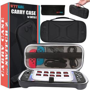 WTTKBL Carry Case for Nintendo Switch 2 (2025), Portable Accessories for Switch 2, Protective Hard Shell Travel Carrying Case with Pouch for Accessories and Game Cards (Black-X)