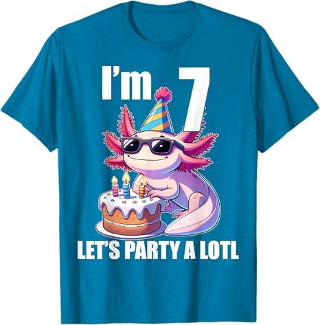 Kids Axolotl 7th Birthday Shirt - I m 7 Lets Party Alotl T-Shirt (Sapphire Blue) Kids 8