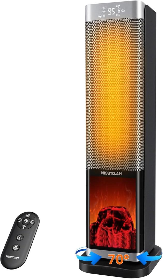 24 Inch Tower Space Heater for Indoor Use, 1500W Quiet PTC Ceramic Heater with Remote & Thermostat, LED Display, 70 Oscillation, Electric Space Heater for Large Room, Office, Bedroom