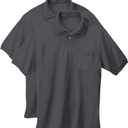 Hanes Men's EcoSmart Pocket Polo Shirt, Short Sleeve Polo, Pack of 2 (Large, Charcoal Heather)