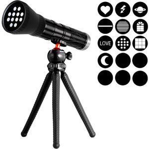 NiceVeedi 4-Color Handheld Photography Lighting Kit with 15 GOBO Filters & Tripod, 6000mAh Rechargeable Photography Flashlight with Diffusion, Zoomable Lighting for Video Recording/Sunset