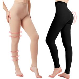2 Pairs Medical Compression Pantyhose for Women, 20-30mmHg Graduated Support Tight Pants, Opaque Footless (Beige*1+Black*1)