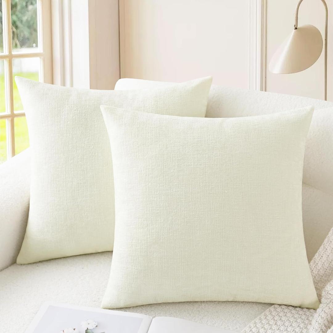 CaliTime Throw Pillow Covers Decorative 26 X 26 Inches Pack of 2 Cozy Chenille Cushion Cases for Couch Sofa Bed Living Room Home Cream