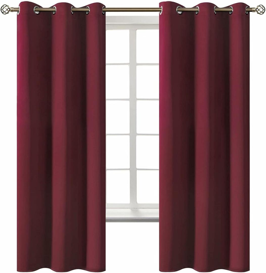 BGment Christmas Red Blackout Curtains for Bedroom - Grommet Thermal Insulated Room Darkening Curtains for Living Room, Set of 2 Curtain Panels (42 x 63 Inch, Burgundy)