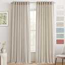 PrinceDeco Natural Semi Sheer Curtains 96 Inches Long 2 Panels Set for Bedroom,Back Tab and Rod Pocket Thick Linen Light Filtering Farmhouse Privacy Drapes for Living Room/Dining Room, 8 FT