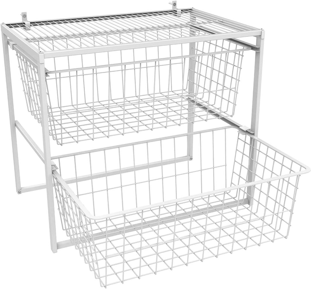 ClosetMaid Wire Basket 2 Drawer Organizer Unit with Shelf for Pantry, Closet, Clothes, Linens, Sturdy Steel, Easy Assembly, White