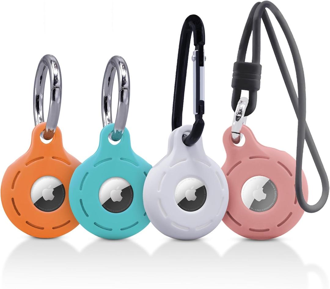 Compatible with AirTag, Protective Soft Silicone Cover, 4 Pack Silicone Holders and Keychain Cases (Orange, Teal, White, Pink)