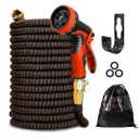 KOTTO Expandable Garden Water Hose, 10 Spray Nozzles, Anti-Rust Solid Brass Connector, Lightweight No-Kink Flexible - Red 50ft