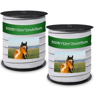 2 Pcs Poly Tapes for Electric Fence Horse Fence Tape Wire, 500 Feet(152.40m) Length Tape for Electric Fence, 2 Inch Wide(50.8mm) Fencing Tape for Livestock(White)