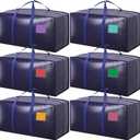 6 Pack Moving Bags Heavy Duty 210GSM with Full-Open Side Zipper, 93L 65lbs Waterproof Foldable Storage Totes for College Dorm Move-In, Moving Boxes Alternative & Home Organization, Blue