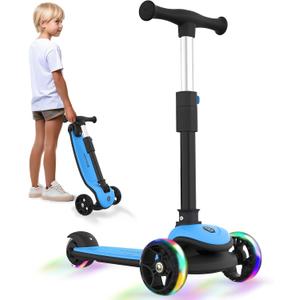 BELEEV A8 Scooter for Kids Ages 3-12, 3 Wheel Folding Scooter for Toddlers Girls Boys, LED Light-Up Wheels, 4 Adjustable Height, Lean to Steer, Extra Wide Wheels, Three Wheel Kick Scooter for Children