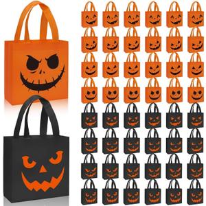 SAYAYA 80 Pcs Halloween Tote Gift Bags Non-woven Trick or Treat Goody Reusable Pumpkin Treat Gift Bags with Handles for Halloween Party Supplies