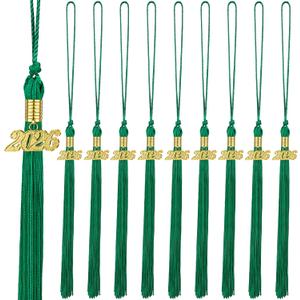 Chuangdi 10 Pieces 2026 Grad Graduation Tassels Graduation Cap Tassels with 2026 Charms Graduate Hat Decoration for School Party Favors(Green, Gold)