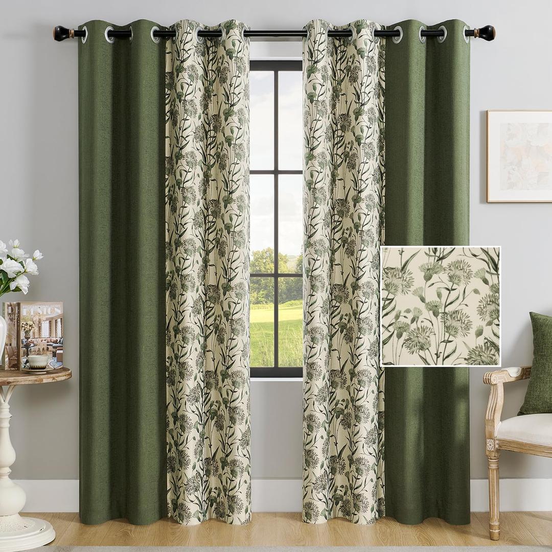 Sage Green Floral Curtains, 70s Farmhouse Country Drapes, Provide Privacy, Reduce Light, and Add A Vintage Cute Aesthetic. Thermal Insulated for Bedroom/Living Room (Sage Green, 2 Panels, W52 X L63)