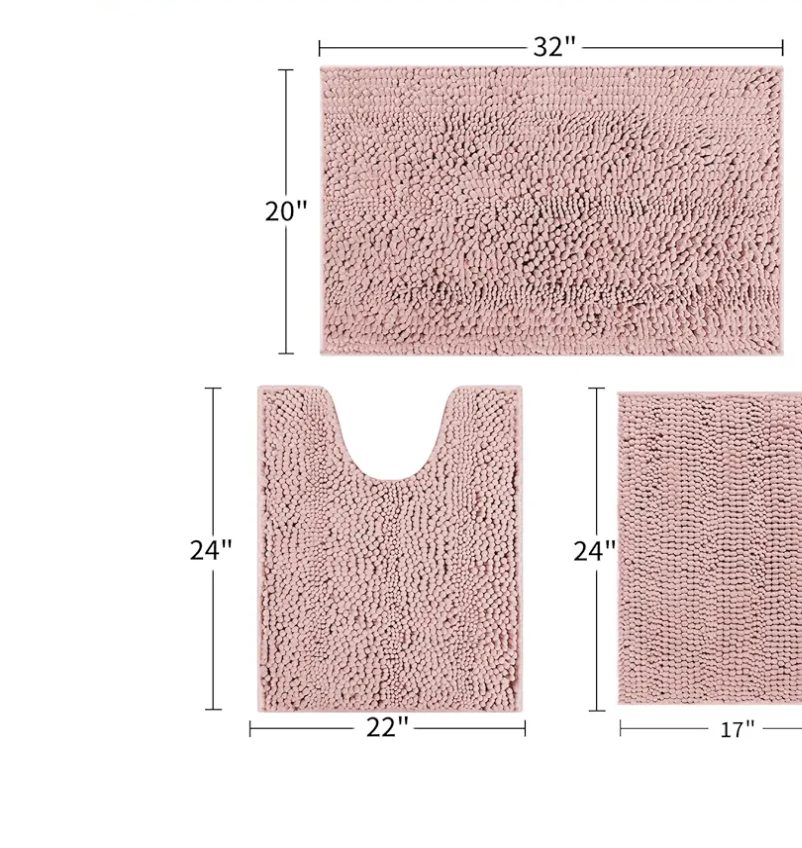 Striped Dusty Pink Bathroom Rug Set 2 Pieces Ultra Soft, Non Slip Chenille Bath Carpet, Absorbent Plush Shaggy Bath Mats for Bathroom, Toilet, Bedroom, Kitchen 32x20, 24x22