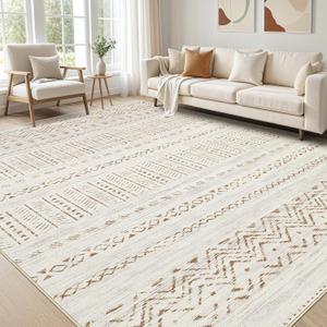 Area Rugs for Living Room Washable Living Room Rug Soft Neutral Indoor Floor Carpet Non-Slip Stain Resistant Modern Boho Rugs for Bedroom Dining Room Kids Room Nursery Office Home Brown (5' x 7' (Rectangular))
