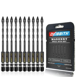 10 Pcs 3/16" Masonry Concrete Drill Bit Set for Tile Brick Glass Plastic Wood, Cross Tungsten Carbide Tip, Hex Shank, Work with Ceramic Porcelain Tile Wall Mirror Paver, 3/16 Inch Drill Bits,5mm.