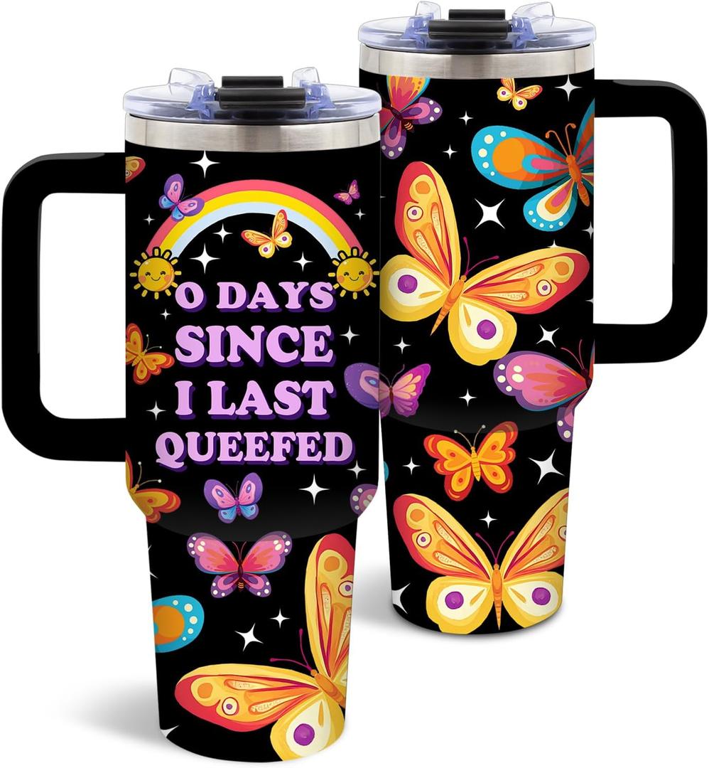 DUUV Butterfly Gifts for Women, Butterfly Tumbler 40 Oz with Handle, Stainless Steel Insulated Mug with Humorous Quote, Christmas Thanksgiving Birthday Gifts for Women Friends Coworkers Girls, 1PCS
