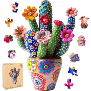 Mys Aurora Puzzles for Adults Cactus Flower Wooden Puzzles, 1000 Pieces Unique Shaped Jigsaw Puzzles, Birthday for Mom Adults, Fun Challenge Family Game 29.3'' x 21''