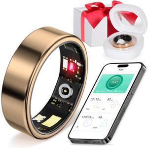 Smart Ring Fitness Tracker Ring for Men Women - Health Sleep Heart Rate Step Blood Oxygen Blood Pressure Tracker, IP68, No App fee, Remote Photography, Utra Battery Life, Family Care (8# 18.14mm)