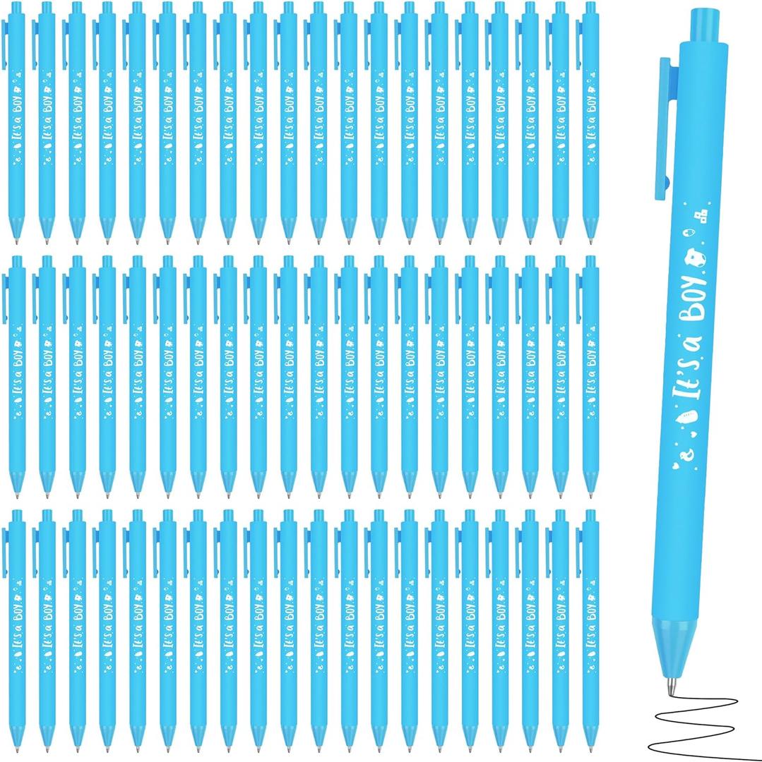 ADXCO 60 Pieces Baby Shower Pens It's a Boy 1.0 mm Ballpoint Pen with Black Ink Retractable Writing Pens for Guests Friends Baby Shower Gender Reveal Party Favors Office School Student Writing, Blue
