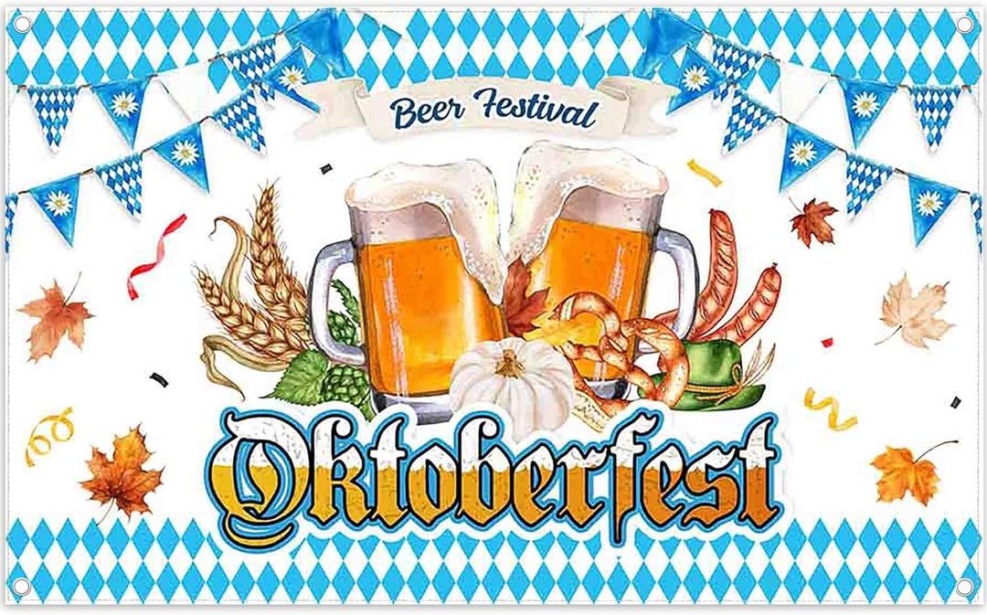 2 x ZTHMOE Fabric 72x43inch Oktoberfest Photography Backdrop Blue White German Bavarian Beer Festival Background Autumn Harvest Celebration Party Decorations Photo Banner Booth 2 x ZTHMOE Fabric 72x43inch Oktoberfest Photography Backdrop Blue White German Bavarian Beer Festival Background Autumn Harvest Celebration Party Decorations Photo Banner Booth