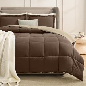 Homelike Moment California King Comforter Set Brown, Cal King Comforter Set Lightweight Reversible Down Alternative Bed Comforters All Season Soft 3 Piece Sets with 2 Shams Brown/Beige