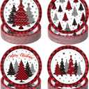 Funnymoom 60 Pcs Red Christmas Paper Plates 9 Inch Xmas Buffalo Plaid Tree Snowflake Disposable Plates Merry Christmas Tree Themed Tableware for Holiday Xmas Winter Party Decorations Supplies