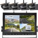 10.1" - 4 Magnetic Solar Wireless Backup Camera System, HD 1080P DVR Monitor, RV Wireless Cameras for Hitch Towing RV Camper Trailer, IR Night Vision, 4x9600mAh Rechargeable Battery, SR4