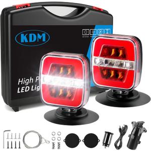KDM Magnetic Wireless LED Trailer Light kit,Rechargeable Towing Tail Light with Reverse brake,Turn Signal light Multiple Mounting for Trucks,Boat,RV
