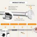 Tension Curtain Rod 43-64 Inch Adjustable, 1.1 Inch Diameter Thick Heavy Duty Silver Shower Curtain Rod, Spring Curtain Rod Stainless Steel, Shower Rod for Bathroom No Drilling, No Rust