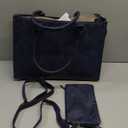 LOVEVOOK Laptop Tote Bag for Women, 15.6 Inch Large Capacity Vintage Leather Work Computer Bag, Business Casual Shoulder Handbag, Indigo Ink