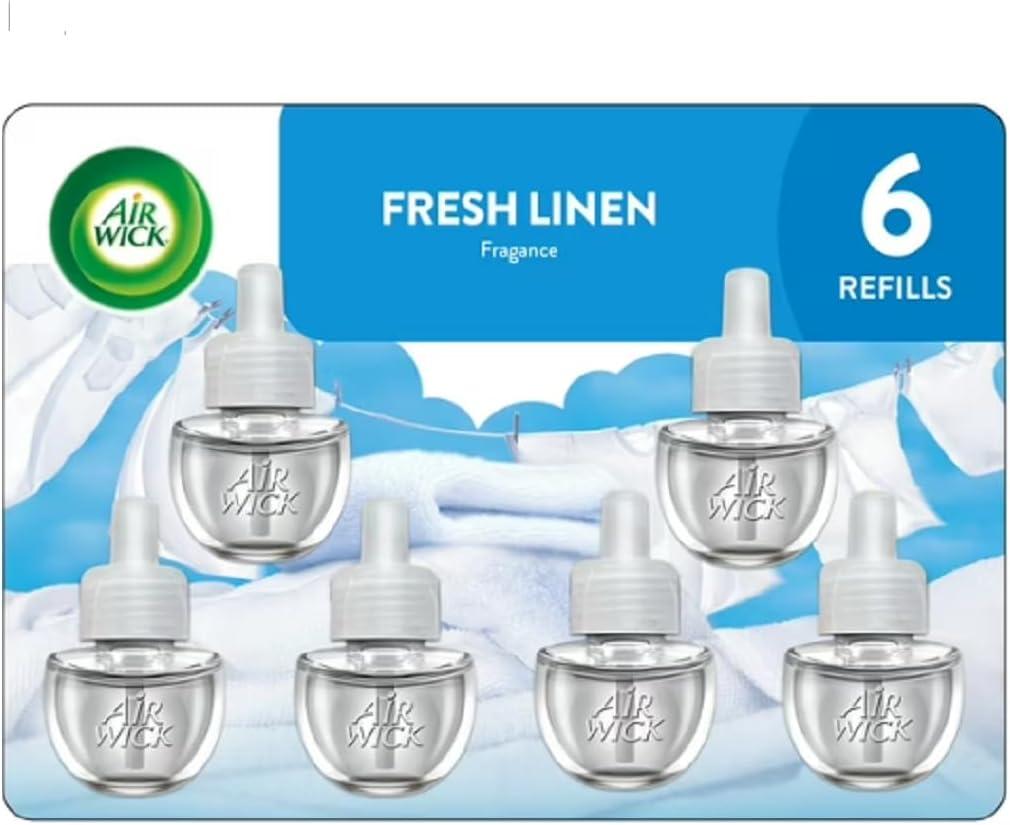 Air Wick Plug-In Scented Oil Air Freshener Warmer Refills, Fresh Linen, 6 Count (1 Pack)