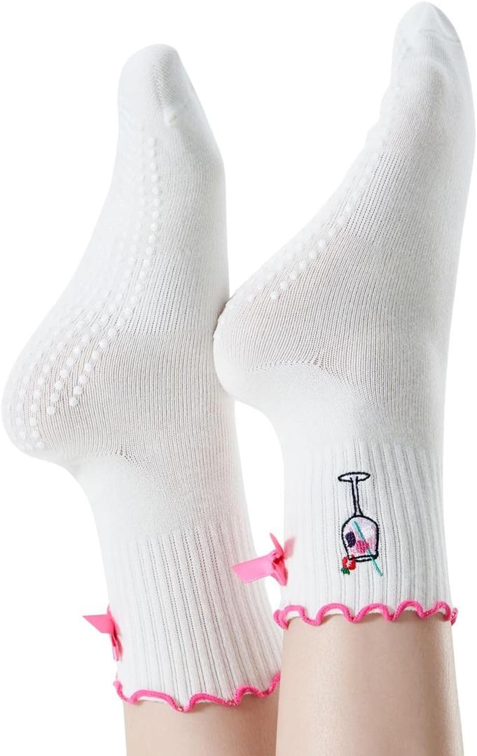 Embroidered socks,WILDBERRY APERITIF Pilates Yoga Barre Grip Socks,gift for Yoga lovers, Barre,Lillet lover socks