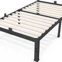 ROIL 18 inch Twin Size Bed Frames with Wide Wood Slats - 3500lbs Heavy Duty No Box Spring Needed Platform, Mattress Stoppers Single Metal Noise Free, Headboard Hole Underneath Storage