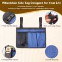 2 x Wheelchair Bag Side Storage Pouch with Cup Holder & Phone Pocket, Heavy-Duty Armrest Organizer for Walker, Rollator, Mobility Scooter AccessoriesBlue