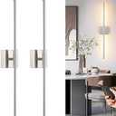 Morauroral 40 Inch Sand-Nickel Battery Operated Wall Sconces Set of Two, Dimmable Wall Sconces with Remote Control, Rechargeable Sconces, LED Wireless Wall Lights for Bedroom, Living Room, Bathroom