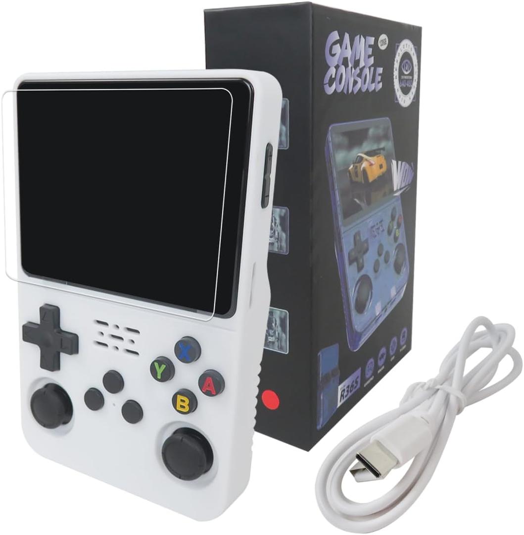 New Upgraded R36S Retro Handheld Video Game Console Linux System 3.5 Inch IPS Screen Portable Pocket Video Player 128GB Games, 21 Emulator (White )