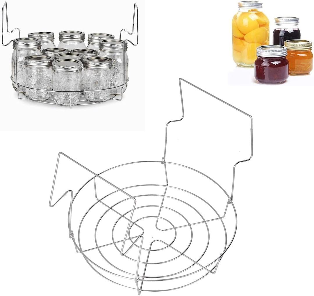 Stainless Steel Canning Rack, Steamer Canning Jar Rack with Foldable Contoured Handles, Hot Water Canner Rack, Canning Jar Rack for 8 Mason Jars of 16 Fluid Ounces for Home Kitchen Use