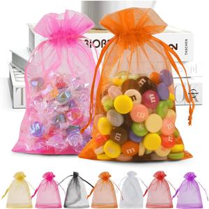 ANZNKU 50 Pack Multicolor Organza Bags 4 x 6 inch, Small Mesh Bag Drawstring for Jewelry Easter Candy Soap Party Favor, Cute Organza Gift Bag for Valentine Wedding Party Favor Jewelry Candy (10Colors)