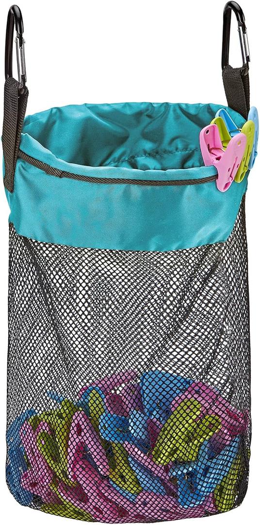 HOMEST Mesh Clothespin Bag, Hanging Clothes Pin Bag with Drawstring, Storage Organizer with Hook, Machine Washable, Sky Blue