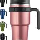 20 oz Insulated Coffee Mug Tumbler with Handle, Stainless Steel Travel Mug Tumbler with Lid and Straw,Double Wall Vacuum Leak Proof Ice Coffee Thermal Cup, Rose Gold